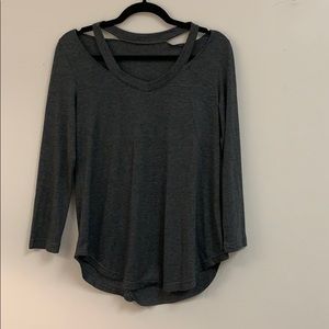 Dark Grey Long Sleeve Shirt with Cut-Outs